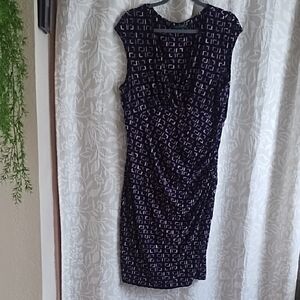 Ralph Lauren Navy and White Geometric Midi Dress